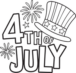 Fototapeta premium 4th of July Coloring Page with Uncle Sam Hat and Fireworks – Patriotic Vector Design for Independence Day