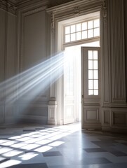 Obraz premium Sunlight streams through an open door