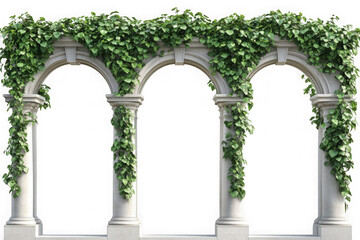 Stone garden archway with ivy vines, decorative architecture, outdoor structure, garden decor, landscaping element, isolated on transparent background