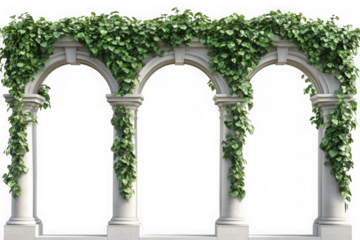 Stone garden archway with ivy vines, decorative architecture, outdoor structure, garden decor, landscaping element, isolated on transparent background