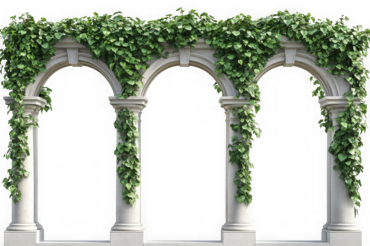 Stone garden archway with ivy vines, decorative architecture, outdoor structure, garden decor, landscaping element, isolated on transparent background