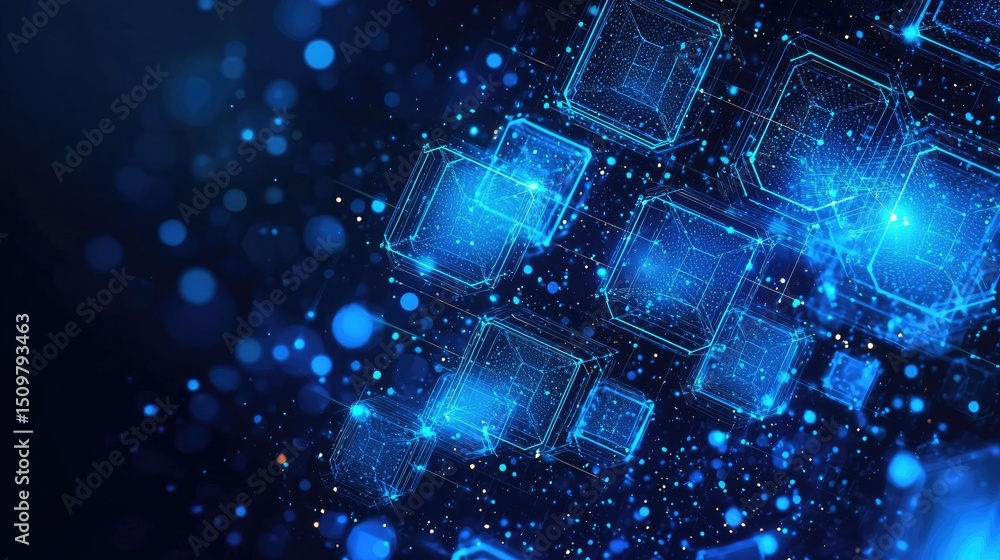 Poster abstract digital representation of interconnected cubes.