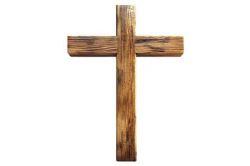 Wooden christian cross symbol of faith and religion illustration, rustic texture, religious art, isolated on transparent background