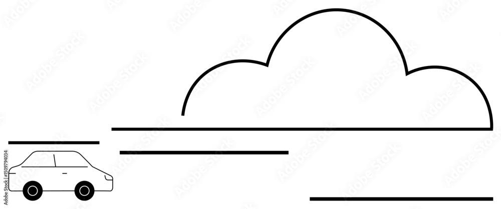 Poster car moving forward under a large cloud with horizontal lines suggesting speed and motion. ideal for 