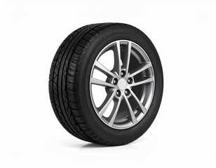 3D photo-realistic rendering of one automotive tire with detailed grooves and glossy rim