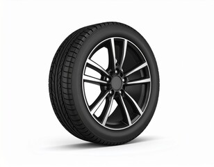 Fototapeta premium 3D rendering of a single car wheel, standing sideways on white background