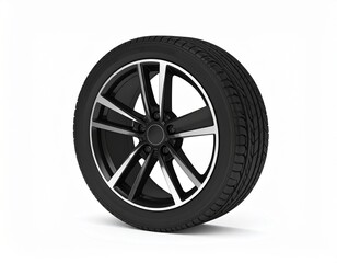 Obraz premium 3D rendering of a single car wheel, standing sideways on white background