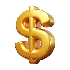 golden dollar sign 3d render icon in cartoon plastic style minimal isolated on transparent white background, clipping path