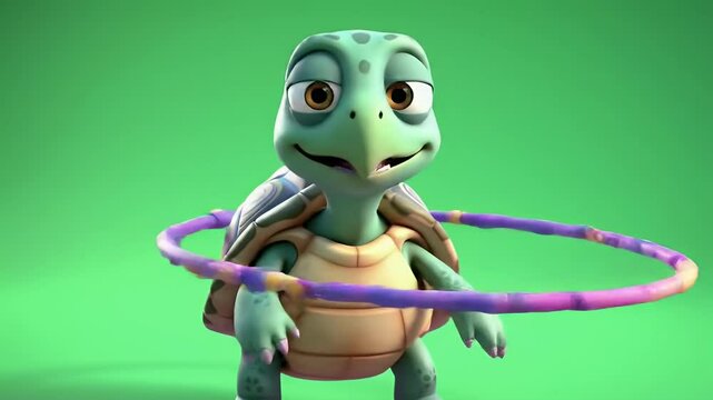Animated Turtle Using Hula Hoop against Green Screen Backdrop