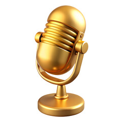 3d golden microphone on white background