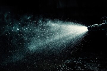 Obraz premium Water sprayer creating a mist effect in a dark environment for various applications, Water Sprayer Used In The Dark