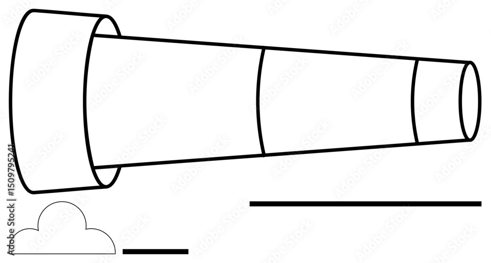 Poster telescopic lens pointing toward the horizon with a small cloud and horizontal lines. ideal for explo