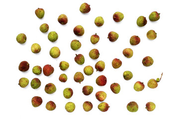 Fresh lychee fruit on white background. Juicy exotic fruit.