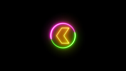 Neon arrow sign isolated on black background. Glowing arrows icon. Light neon arrow decoration. Electricity fluorescent glowing graphic.