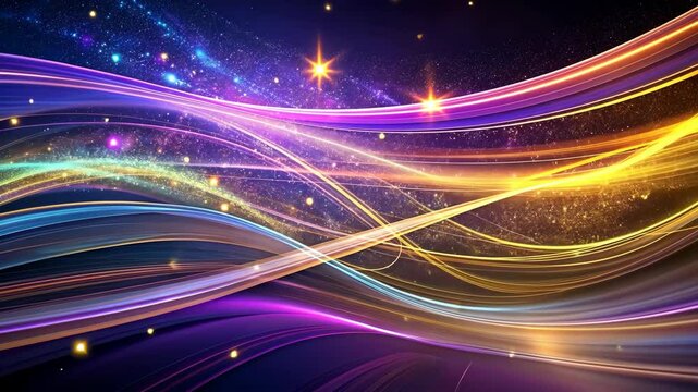 Luminous waves and glittering stardust dance in a cosmic ballet of light and color.