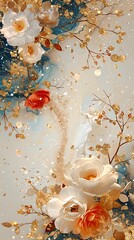 Luxurious embossed rose floral artwork high resolution photo