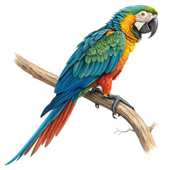 Fototapeta premium A vibrant full-body macaw parrot perched gracefully with colorful feathers and a lively posture.