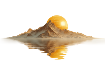 PNG Golden sunset over mountain and reflective lake landscape