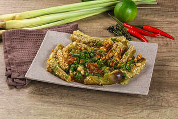 Asian cuisine baked eggplant with peanut