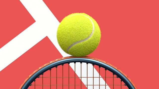 3D tennis animation with racket and ball in motion