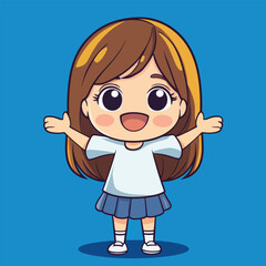 Fototapeta premium Cheerful Cartoon Girl in School Uniform