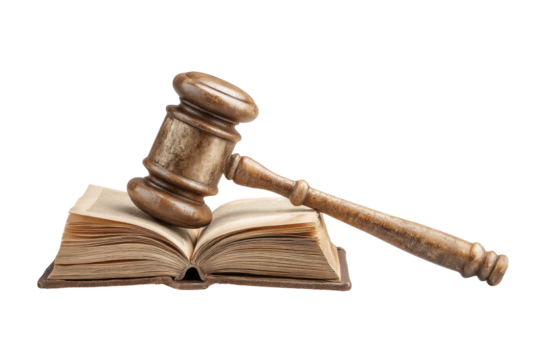 PNG Wooden gavel resting on open book symbolizing law and justice