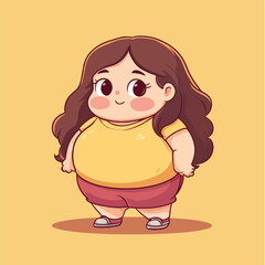 Cheerful Cartoon Girl in Yellow Top and Pink Shorts