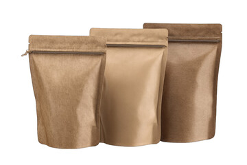 Obraz premium Three kraft paper food pouches with zipper closures