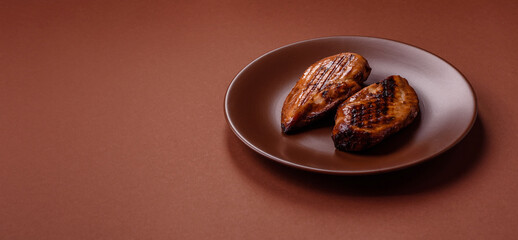 Chicken breast, grilled fillet, meat meal on a plate. Grilled poultry for dinner