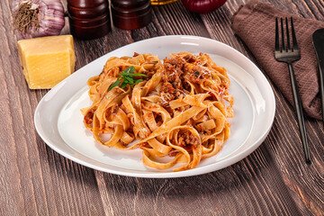 Italian pasta bolognese with beef minced meat