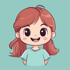 Cheerful Cartoon Girl with Big Eyes and a Wide Smile