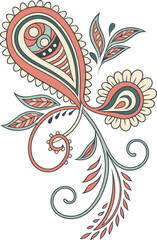 Elegant Paisley Floral Ornament with Leaves
