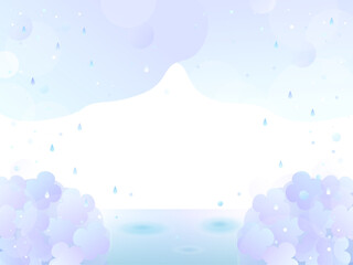 紫陽花と雨がふって波紋ができた水面のフレーム