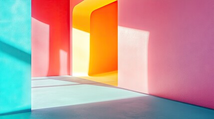 Colorful interior design with arched passageways.