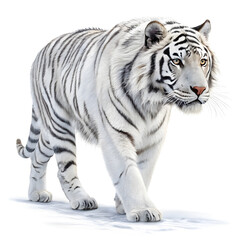 Obraz premium A walking Siberian tiger in full side view with flawless fur detail and powerful stride.