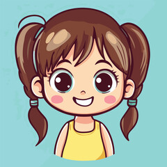 Cheerful Cartoon Girl with Pigtails and a Yellow Tank Top