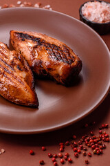 Chicken breast, grilled fillet, meat meal on a plate. Grilled poultry for dinner