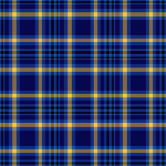 Dark Blue and Gold Plaid Seamless Pattern - Traditional Tartan Fabric Texture for Backgrounds and Design