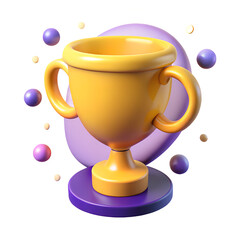 Winning gold trophy cup on a blue background, symbolizing success and achievement in competition