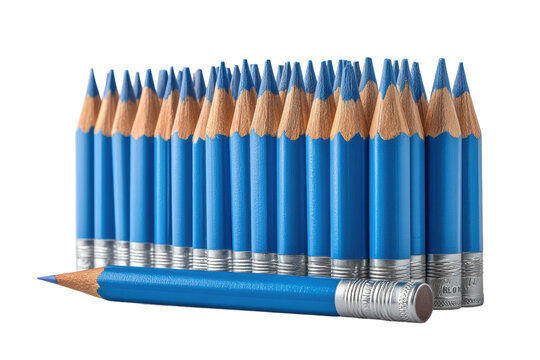 PNG Row of blue pencils with erasers arranged in uniform order - Powered by Adobe