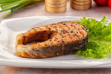 Gourmet grilled salmon fish steak