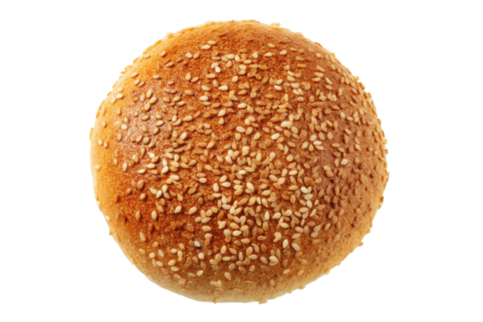 PNG Golden sesame seed hamburger bun on black background