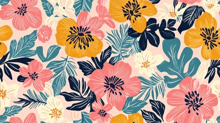 Vibrant Floral Pattern for Textile Design or Creative Projects with Warm Colors