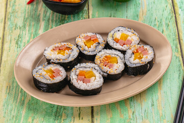 Koream homemade roll Kimbap with nori seaweed