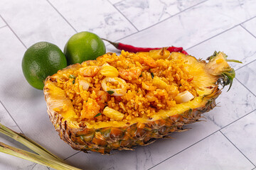 Seafood fried rice in pineapple half