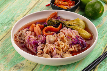 Korean kimchi beef noodles soup