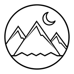 Moonlit mountain ridge line art vector illustration 