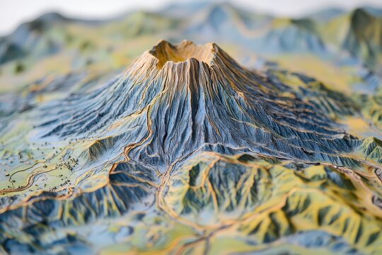 Mountain Climbing Map: Detailed Indonesia Volcano Landscape of Bromo Tengger Semeru NP