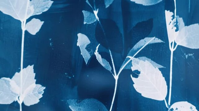 Detailed botanical cyanotype featuring varying leaf shapes.