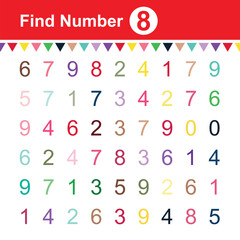 Find number activity game for children. education game. IQ test. learning worksheets for kids. vector illustration